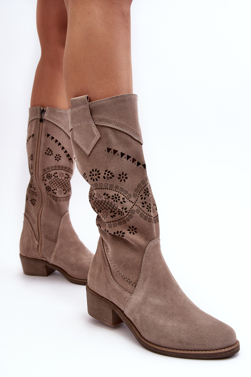 Жіночі замшеві чоботи з мереживним малюнком Cappuccino Sierra