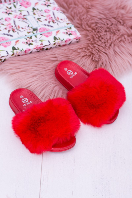 Дитячі червоні хутряні шльопанці Lu Boo XXL Poli