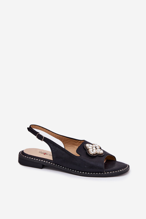 Жіночі Сандалі На Плоскому Каблуці З Декоративним Елементом S.Barski KV51-080 Чорні