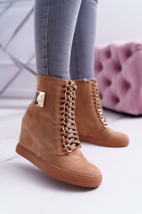 Жіночі кросівки Lu Boo із золотим ланцюжком, замша Camel Monica