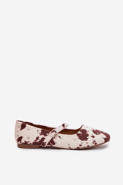 Прикрашені жіночі балерини з ремінцем у білому-коричневому Olivisse