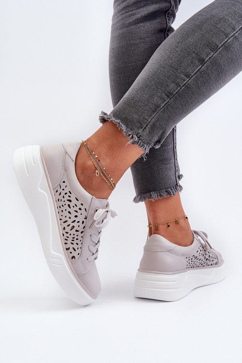 Жіночі сірі шкіряні кросівки на платформі Peilaeno