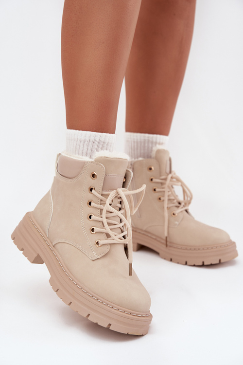 Жіночі утеплені чоботи з хутром на блискавці світло-бежеві Tharika