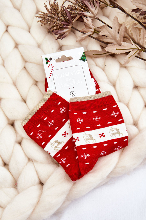 Жіночі шкарпетки з різдвяними візерунками олені та сніжинки червоні