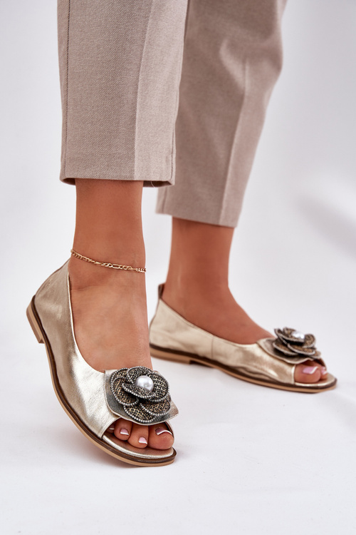 Шкіряні Балерини З Відкритими Пальцями І Квіткою Zazoo 1870 Золоті