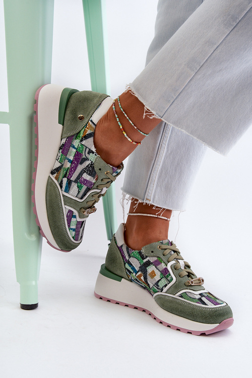 Жіночі шкіряні кросівки на платформі Maciejka 06390-09 Celadon