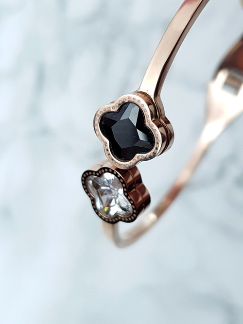 Жіночий сталевий браслет з двома цирконами, рожеве золото Beluci