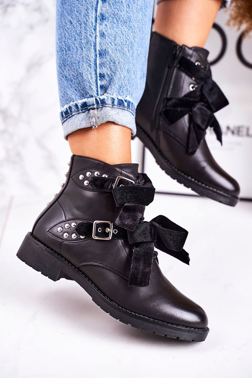 Жіночі утеплені чоботи з пряжками та стрічкою, чорні спеціальні
