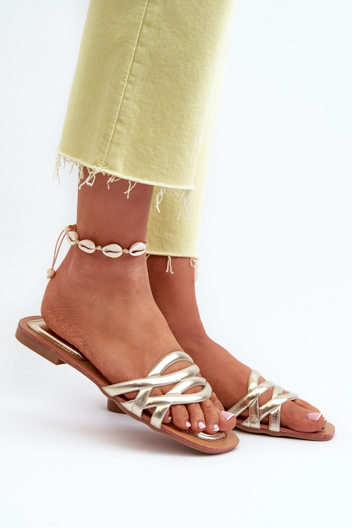 Жіночі босоніжки з екошкіри на плоскій підошві Gold Moldela