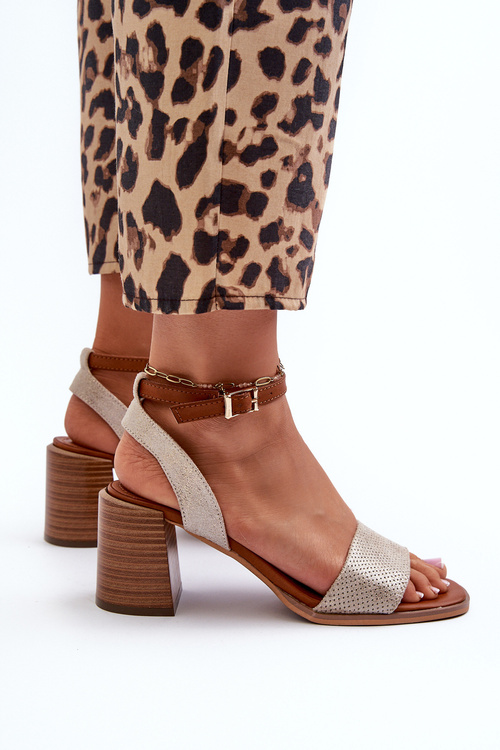 Жіночі босоніжки на каблуці з еко-замші золота Ronvia