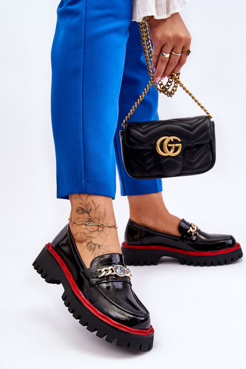 Лаковані лофери на платформі чорні Ronin