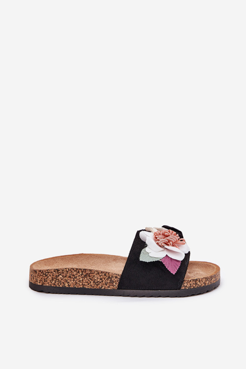 Жіночі Сандалі З Квітами На Пробковій Платформі Чорні Zinrosa
