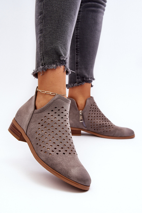 Низькі сірі жіночі ботильйони на підборах Janetris