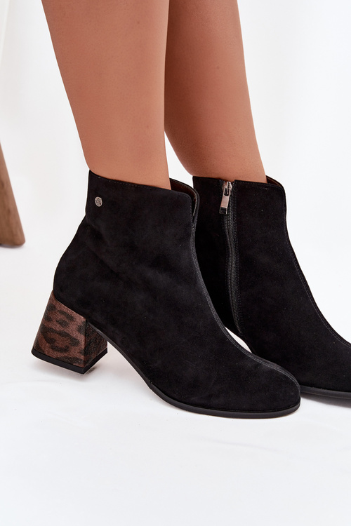 Шкіряні замшеві жіночі черевики на підборах Maciejka K7202-01 Чорний