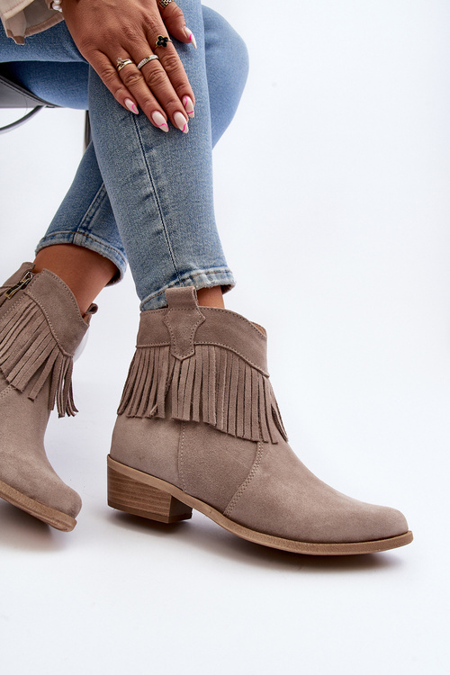 Zazoo 3430 Жіночі замшеві чоботи з бахромою капучино
