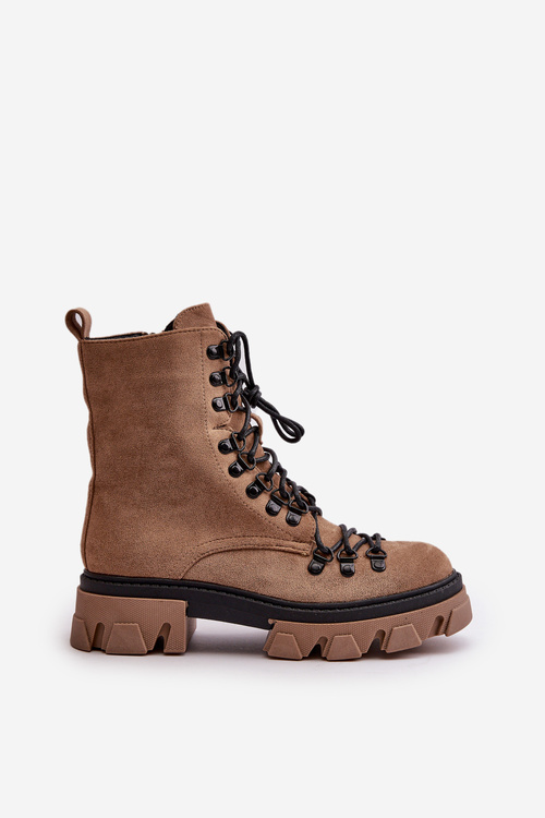 Теплі замшеві чоботи робочі на зав'язці коричневого кольору Pierro