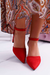 Жіночі червоні елегантні туфлі з гострою шпилькою