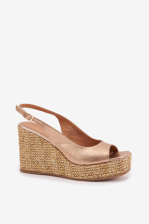Жіночі Шкіряні Сандалі На Танкетці З Плетінням Лаура 2789 Золоті