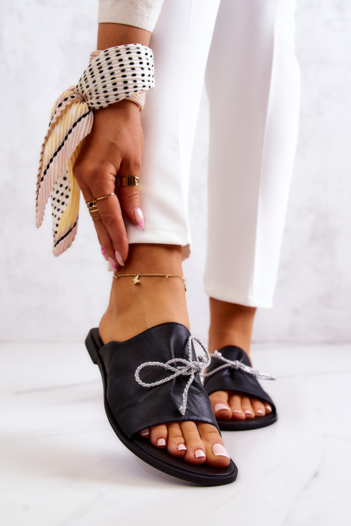 Шкіряні жіночі чорні тапочки Zazoo 2659