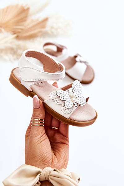 Дитячі шкіряні босоніжки Butterflies White Rolly