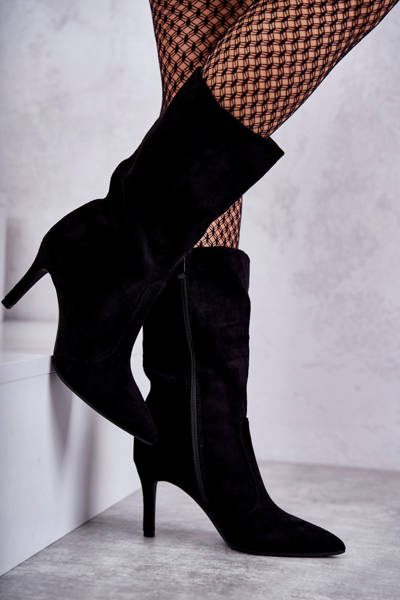 Замшеві чоботи на високих підборах Чорні Arison