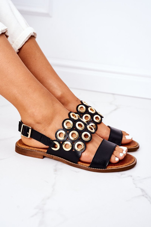 Шкіряні ажурні босоніжки Lewski Shoes 3042 Чорні