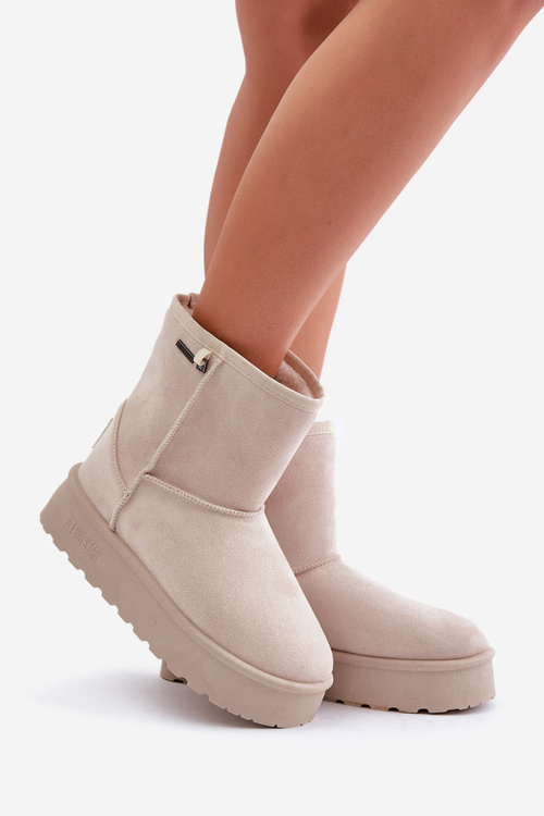 Високі жіночі снігові черевики на платформі Big Star OO274897 світло-бежевого кольору