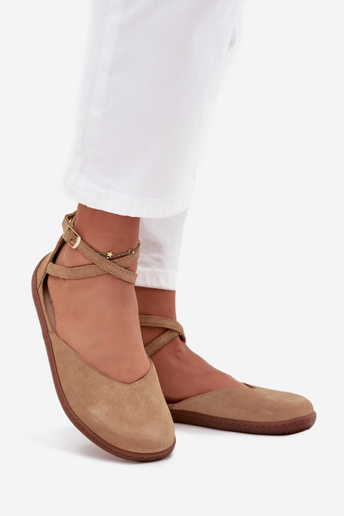 Замшеві Балерини Для Жінок Barefoot З Ремінцями Zazoo 191 Бежеві