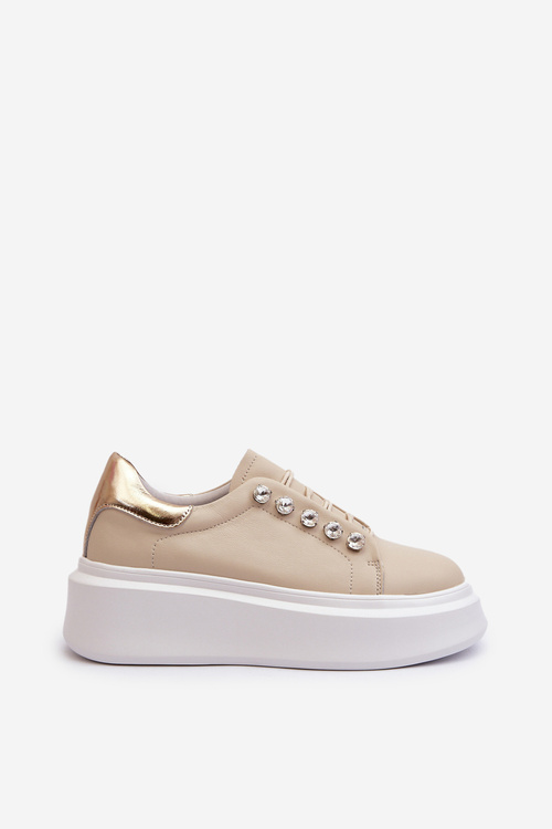 Жіночі шкіряні кросівки на масивній платформі бежеві S.Barski LR628