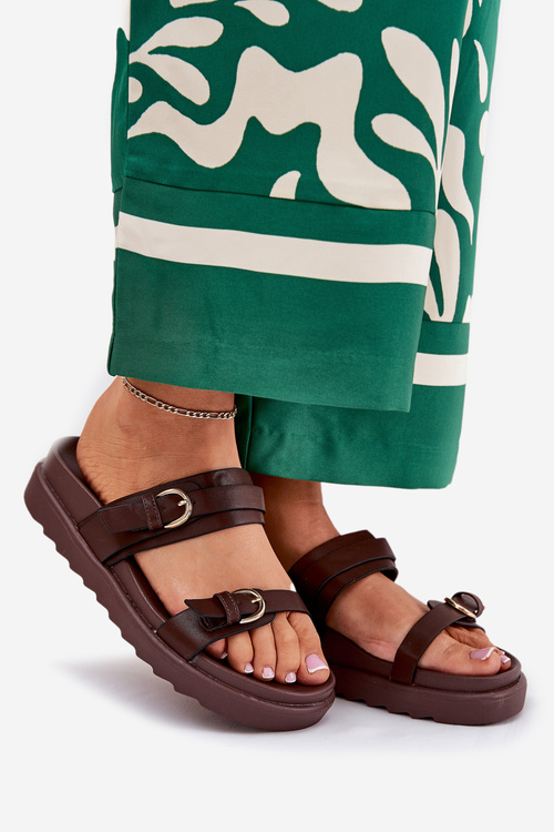 Жіночі Сандалі На Платформі З Золотими Пряжками Коричневі Wernone