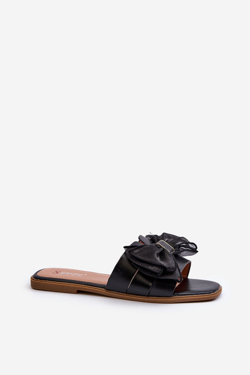 Жіночі чорні сандалі на плоскій підошві з бантом Балінда