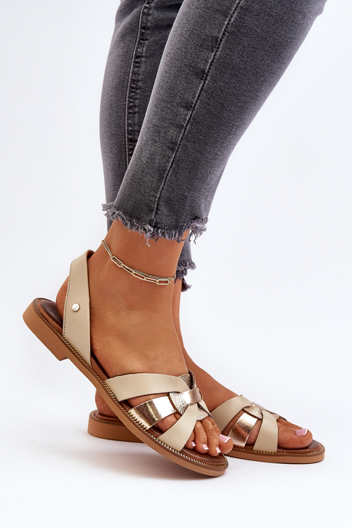 Бежеві жіночі шкіряні босоніжки Zazoo 40382