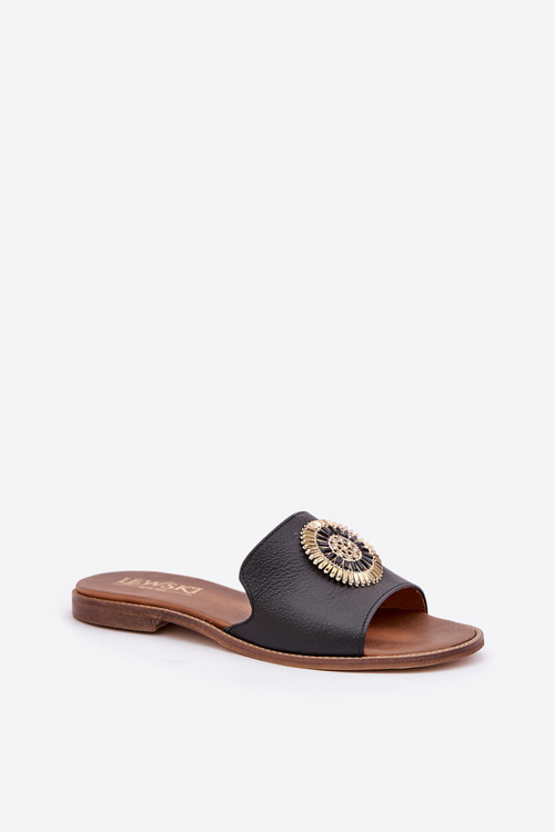 Шкіряні Сандалі З Декорацією На Плоскому Каблуці Zazoo 3047/O Чорні