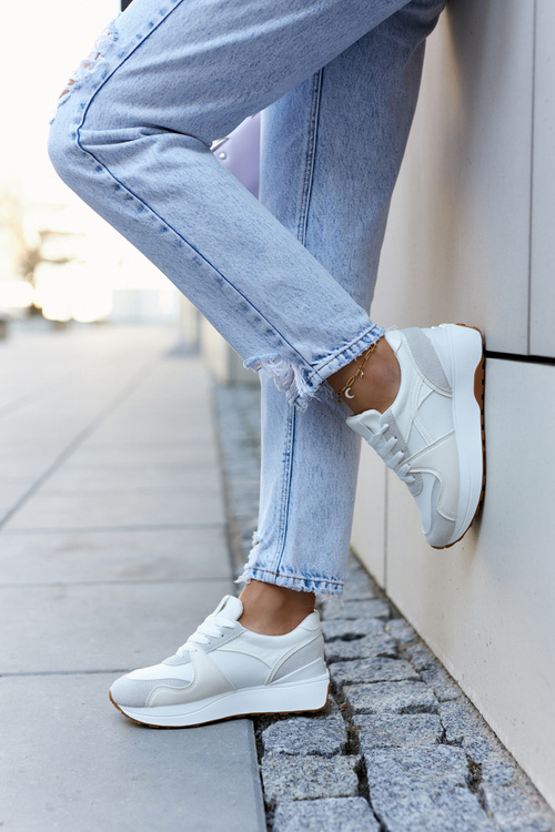 Шкіряні спортивні туфлі на білому та сірому Coryse