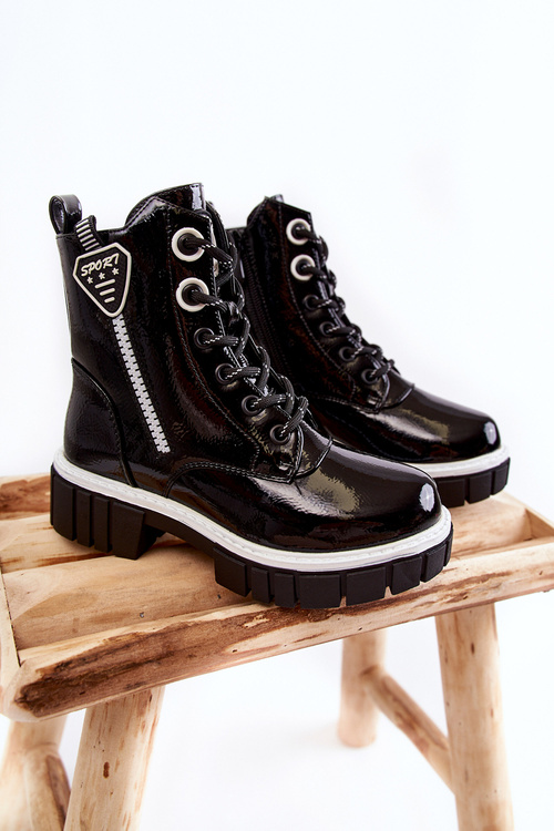 Лаковані теплі черевики на блискавці Чорні Marcella