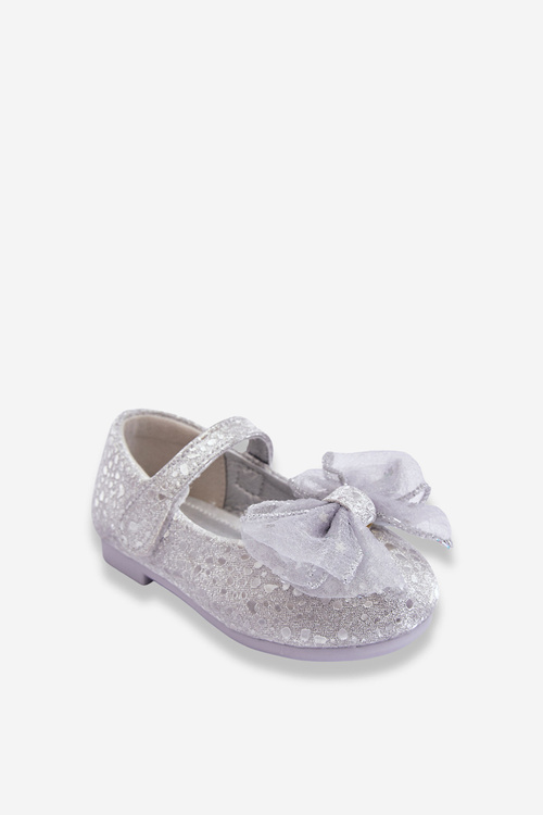 Дитячі балерини з бантом і блискітками на липучці Silver-Grey Elisa