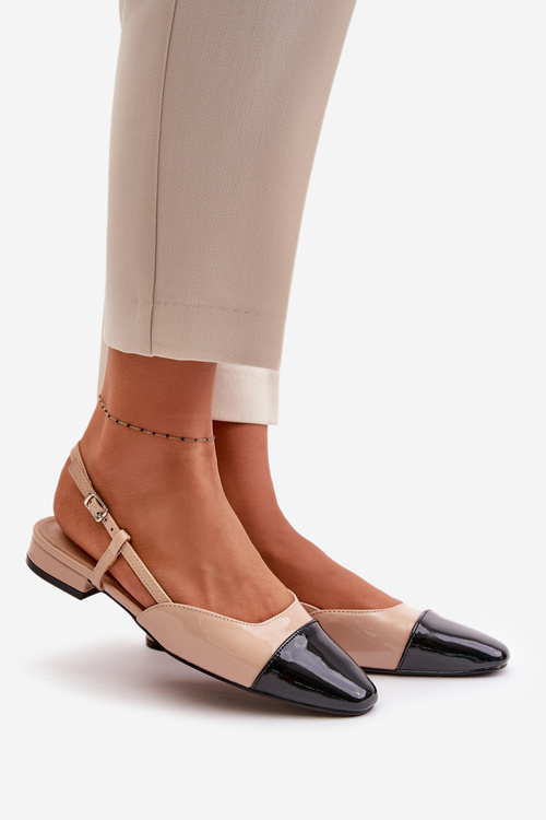 Лаковані шкіряні балетки на низькому каблуці з відкритою п'ятою бежеві Kairael