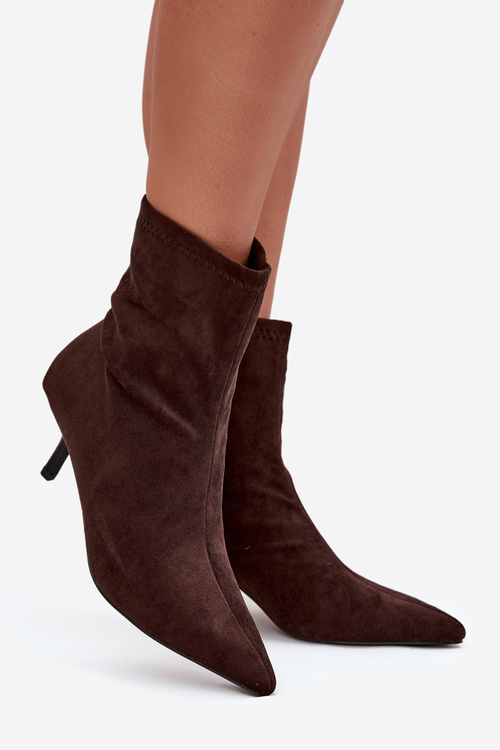 Теплі жіночі чоботи на підборах еко замш шоколадні Belisse