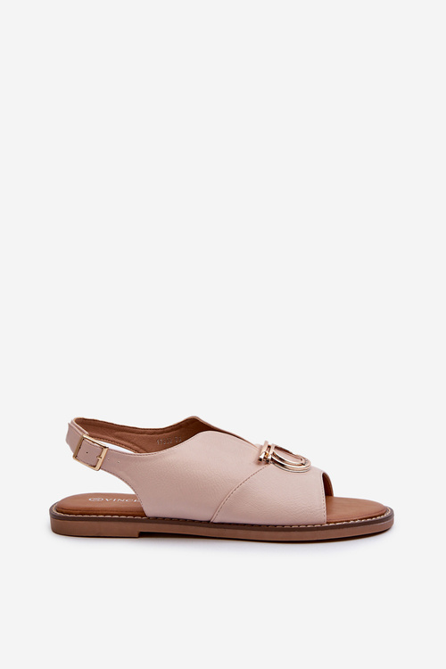 Жіночі босоніжки на плоскій підошві з золотим декором Vinceza 17319 Світло-рожеві