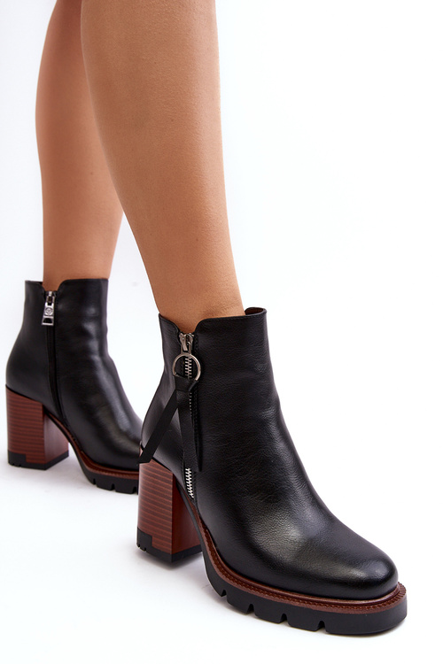 Жіночі шкіряні чоботи на підборах Чорні Brittney