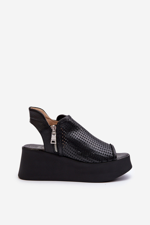 Чорні шкіряні босоніжки на танкетці з вирізом Zazoo 1792