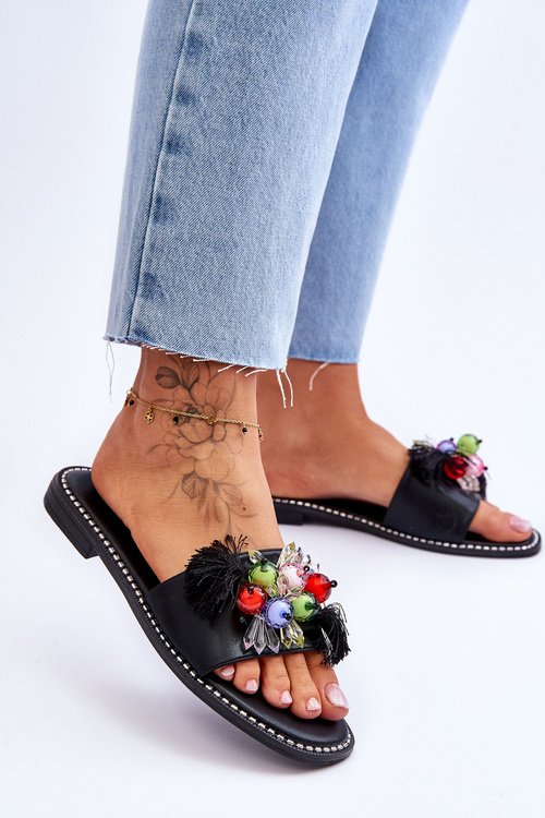 Тапочки з декоративними намистинами S.Barski KV-2775-47 Чорні