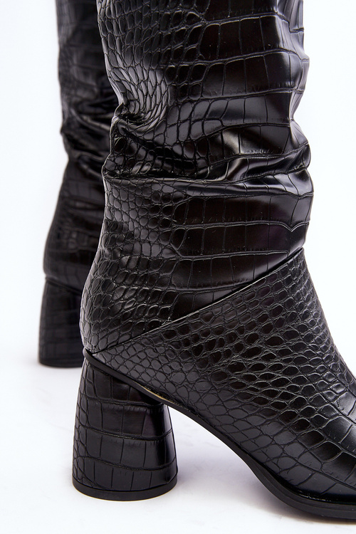 Жіночі високі чоботи на шпильці зі змійковим візерунком Black Ceriona