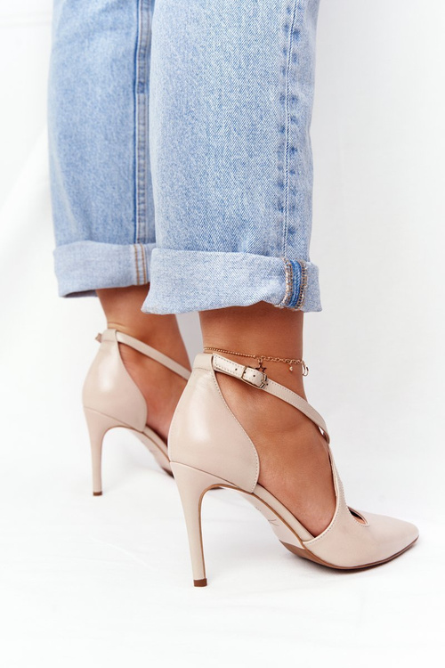 Елегантні шкіряні туфлі на високих підборах Visconi 7400 Beige