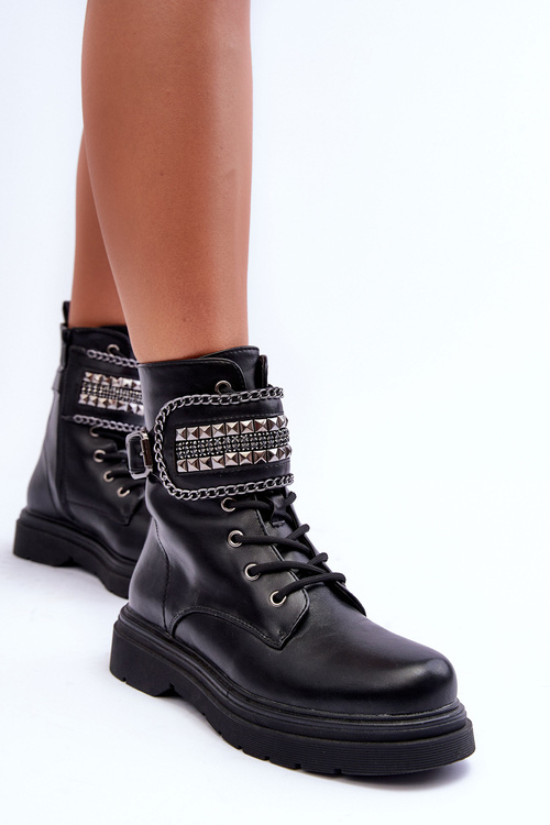 Шкіряні черевики Workery, прикрашені шпильками Black Kongei