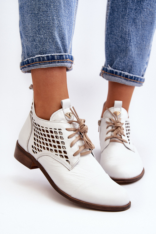 Шкіряні жіночі білі черевики Zazoo 2878 з низьким вирізом