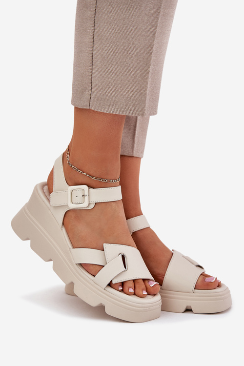 Жіночі Шкіряні Сандалі На Танкетці Artiker 54C1624 Бежеві