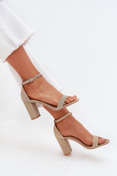 Блискучі Жіночі Сандалі На Каблуку Золоті Kavina