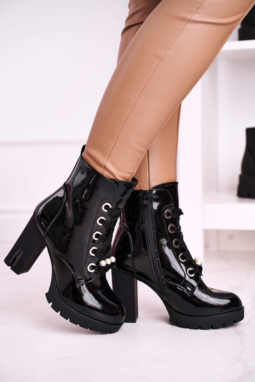 Жіночі ботильйони з перлами блискучого чорного чорного дзеркала