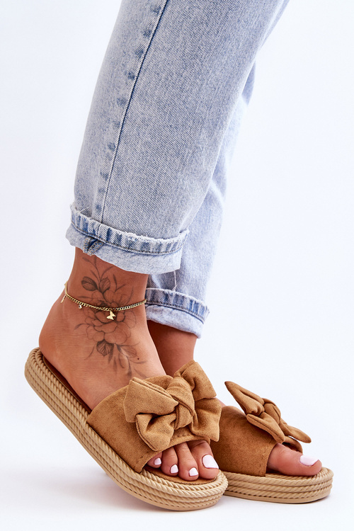 Жіночі замшеві тапочки з бантом Camel Fence